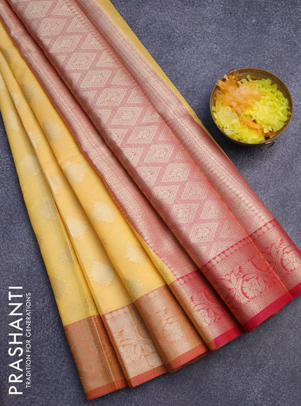 Banarasi kota saree yellow and red with zari woven buttas and zari woven border