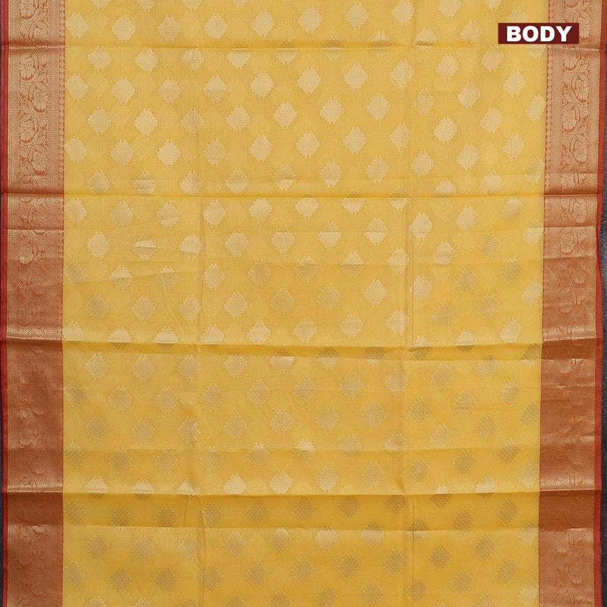 Banarasi kota saree yellow and red with zari woven buttas and zari woven border