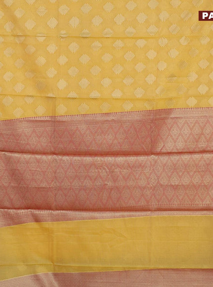 Banarasi kota saree yellow and red with zari woven buttas and zari woven border