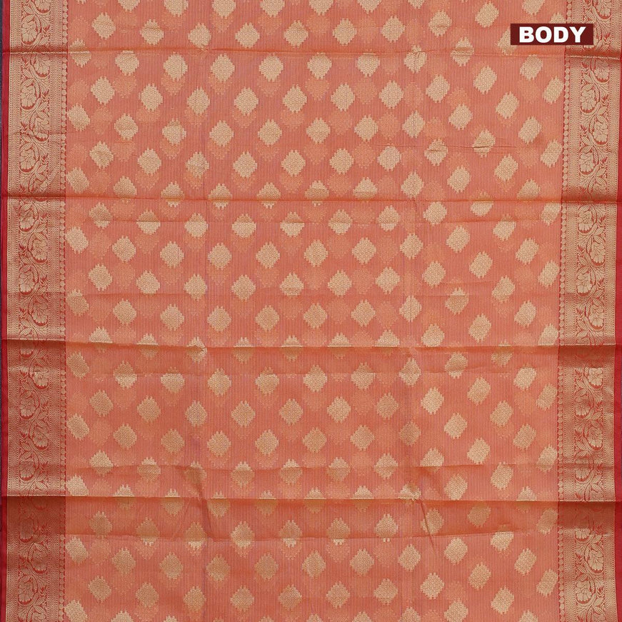 Banarasi kota saree peach orange and red with zari woven buttas and zari woven border