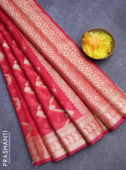 Banarasi kota saree pink with allover thread & zari weaves and paisley zari woven border