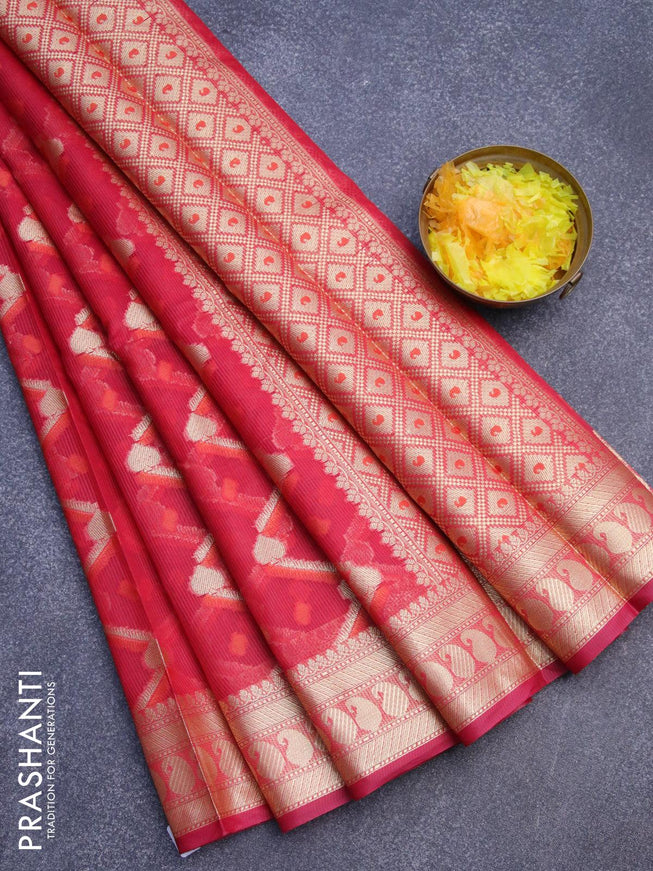 Banarasi kota saree pink with allover thread & zari weaves and paisley zari woven border