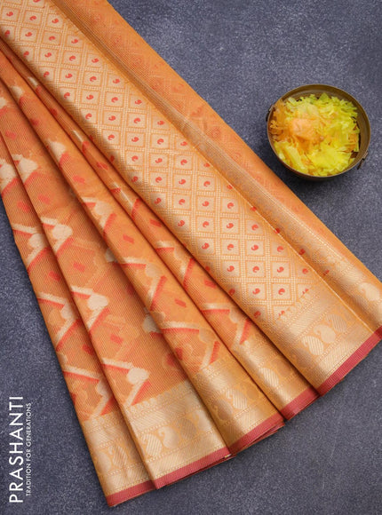 Banarasi kota saree mustard yellow and maroon with allover thread & zari weaves and paisley zari woven border