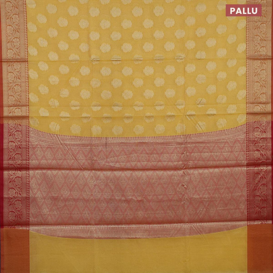 Banarasi kota saree yellow and pink with zari woven floral buttas and floral zari woven border