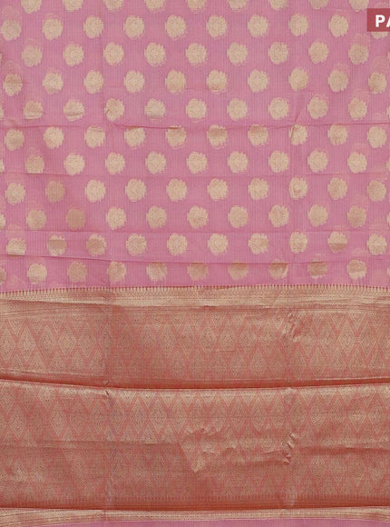 Banarasi kota saree light pink and pink with zari woven floral buttas and floral zari woven border