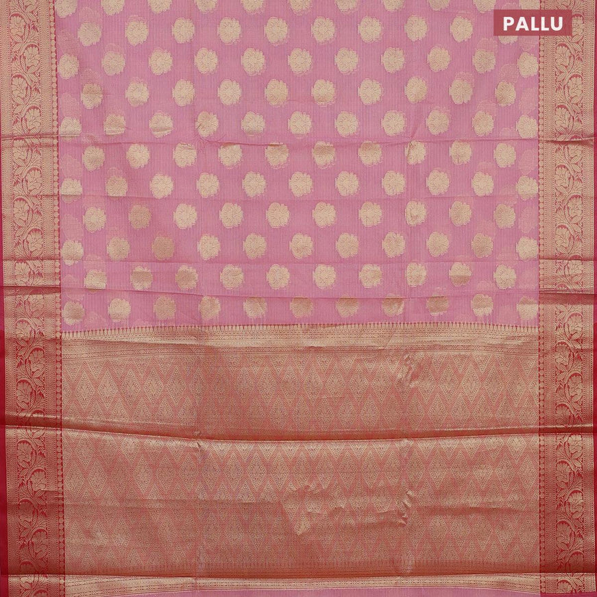 Banarasi kota saree light pink and pink with zari woven floral buttas and floral zari woven border