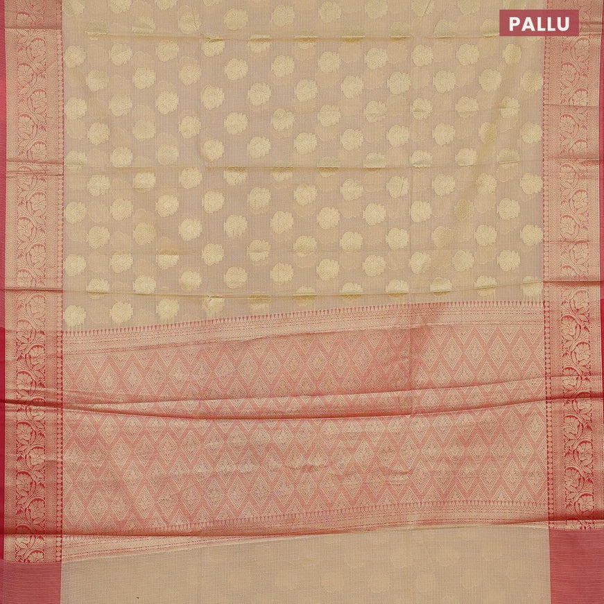 Banarasi kota saree sandal and maroon with zari woven floral buttas and floral zari woven border