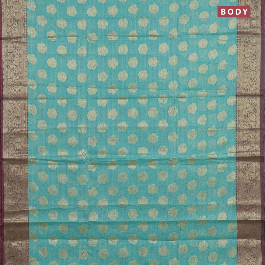 Banarasi kota saree teal blue and maroon with zari woven floral buttas and floral zari woven border