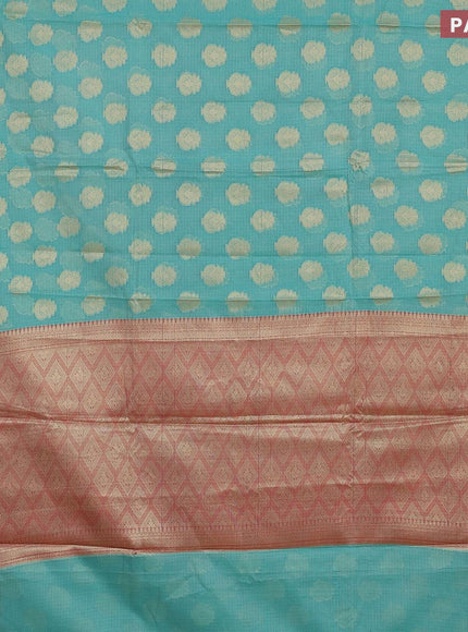 Banarasi kota saree teal blue and maroon with zari woven floral buttas and floral zari woven border