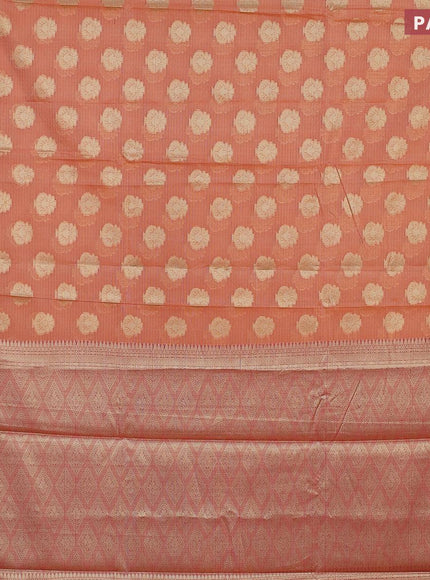 Banarasi kota saree peach orange and red shade with zari woven floral buttas and floral zari woven border