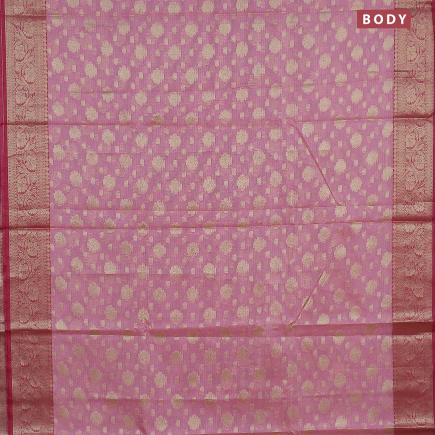 Banarasi kota saree light pink and pink with floral zari woven buttas and floral zari woven border