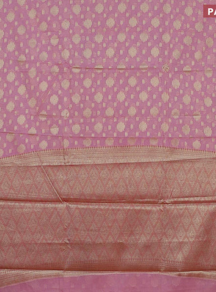 Banarasi kota saree light pink and pink with floral zari woven buttas and floral zari woven border