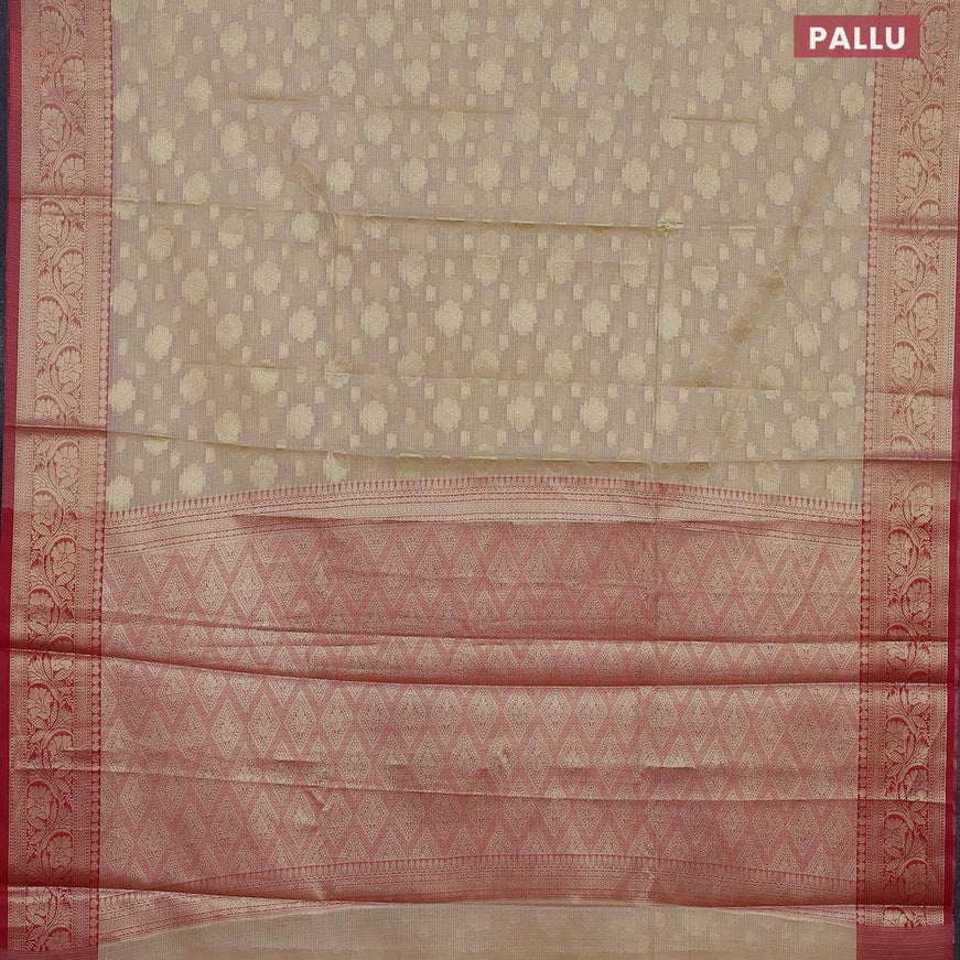 Banarasi kota saree sandal and maroon shade with floral zari woven buttas and floral zari woven border