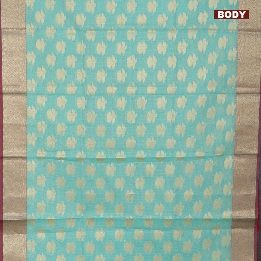 Banarasi kota saree teal blue and maroon shade with floral zari woven buttas and zari woven border