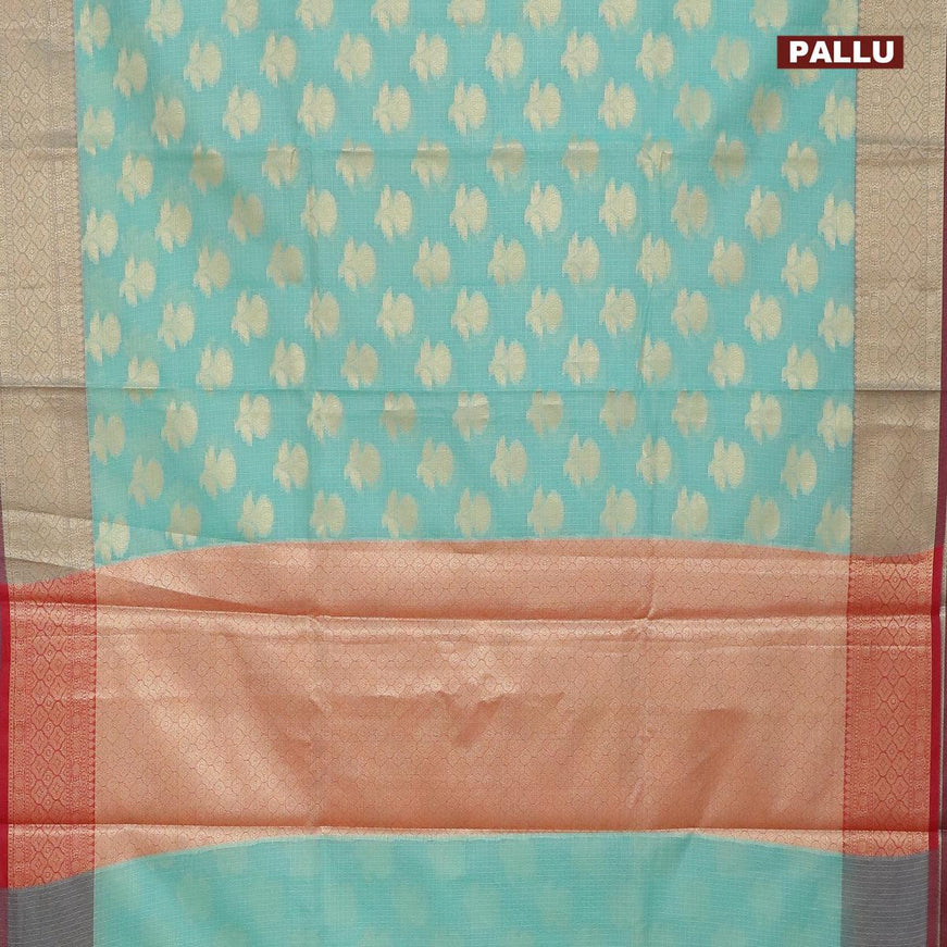 Banarasi kota saree teal blue and maroon shade with floral zari woven buttas and zari woven border