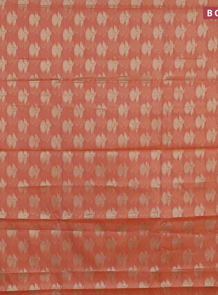 Banarasi kota saree peach orange and red shade with floral zari woven buttas and zari woven border