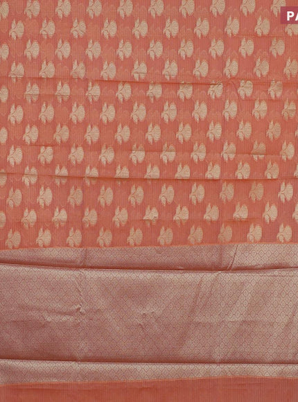 Banarasi kota saree peach orange and red shade with floral zari woven buttas and zari woven border