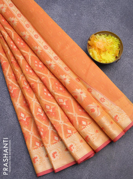 Banarasi kota saree mustard yellow and pink shade with allover thread & zari weaves and zari woven border