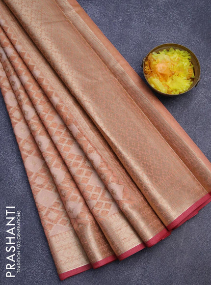 Banarasi kota saree peach orange and pink with allover thread & zari woven geometric wevaes and zari woven border