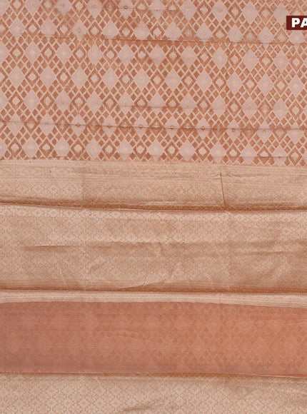 Banarasi kota saree peach orange and pink with allover thread & zari woven geometric wevaes and zari woven border