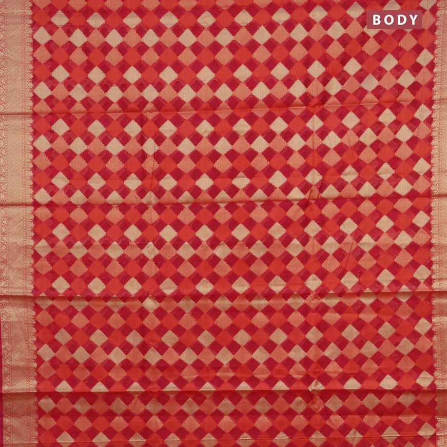 Banarasi kota saree reddish pink with allover zari woven geometric weaves and zari woven border