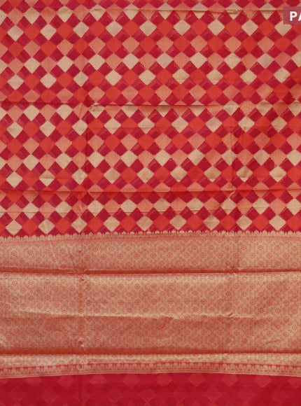 Banarasi kota saree reddish pink with allover zari woven geometric weaves and zari woven border