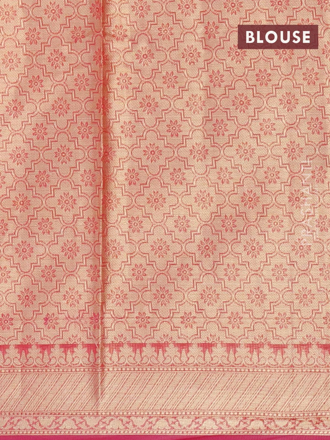 Banarasi kota saree reddish pink with allover zari woven geometric weaves and zari woven border