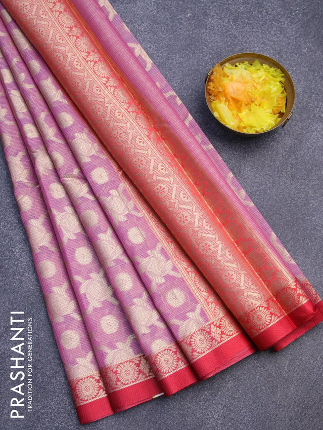 Banarasi kota saree mauve pink and maroon with allover zari weaves and zari woven border