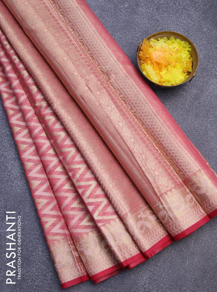 Banarasi kota saree pink shade and maroon with allover thread & zari woven zig zag weaves and zari woven border