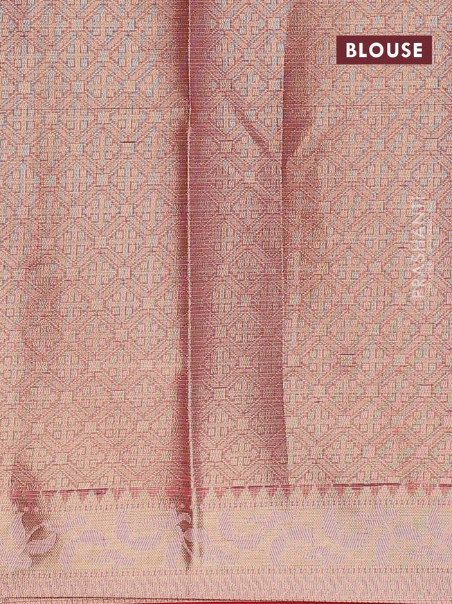 Banarasi kota saree pink shade and maroon with allover thread & zari woven zig zag weaves and zari woven border