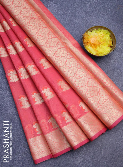 Banarasi kota saree pink shade with thread & zari woven floral buttas and zari woven border