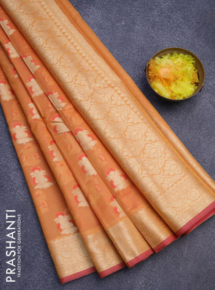 Banarasi kota saree orange and pink with thread & zari woven floral buttas and zari woven border