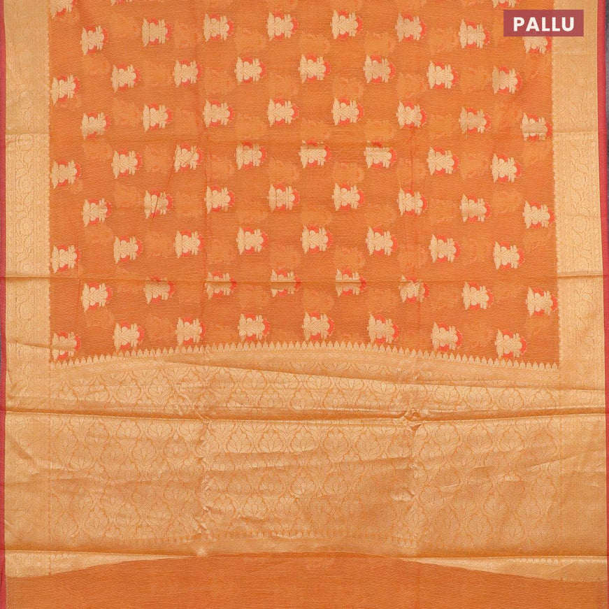 Banarasi kota saree orange and pink with thread & zari woven floral buttas and zari woven border