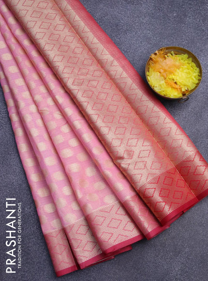 Banarasi kota saree light pink and pink with zari woven buttas and zari woven border