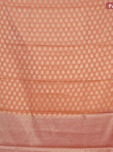 Banarasi kota saree peach orange and red with zari woven buttas and zari woven border