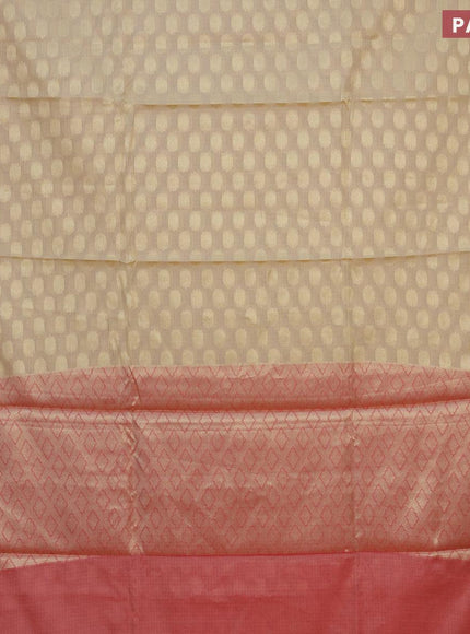 Banarasi kota saree cream and red with zari woven buttas and zari woven border