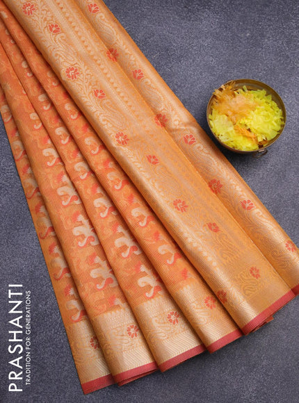 Banarasi kota saree orange and red with allover thread & zari weaves and zari woven border