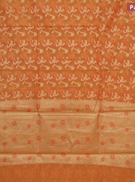 Banarasi kota saree orange and red with allover thread & zari weaves and zari woven border