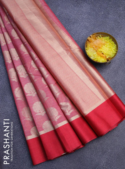 Banarasi kota saree pink shade and maroon with zari woven buttas and zari woven simple border