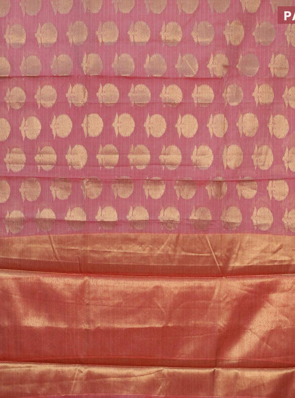 Banarasi kota saree pink shade and maroon with zari woven buttas and zari woven simple border