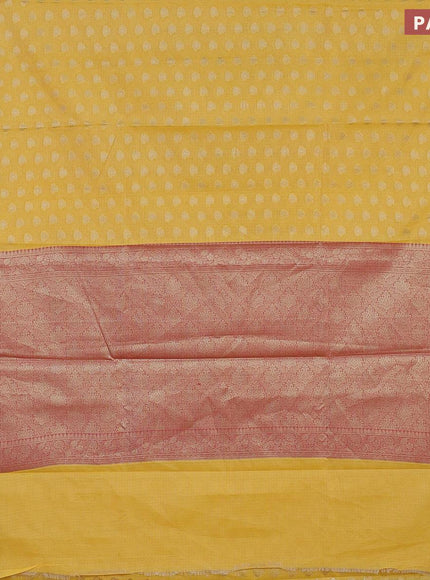 Banarasi kota saree yellow and red with zari woven paisley buttas and zari woven border