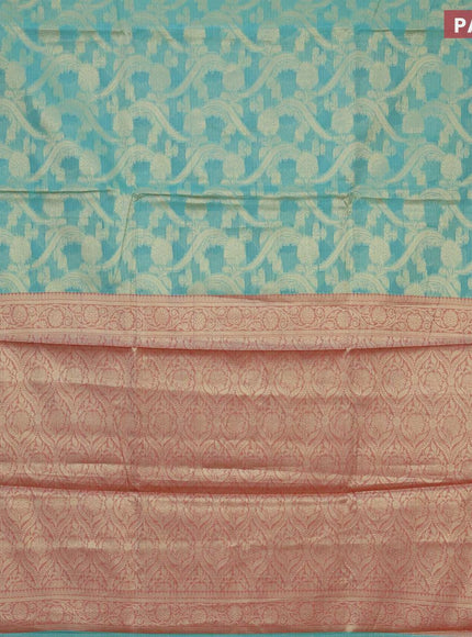 Banarasi kota saree teal blue and maroon with allover zari weaves and zari woven floral border