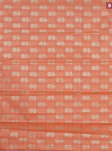 Banarasi kota saree peach orange and red with zari woven floral buttas and zari woven floral border