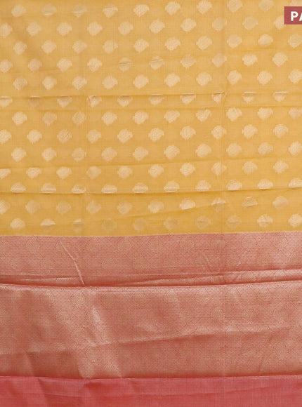 Banarasi kota saree yellow and red with zari woven buttas and zari woven border