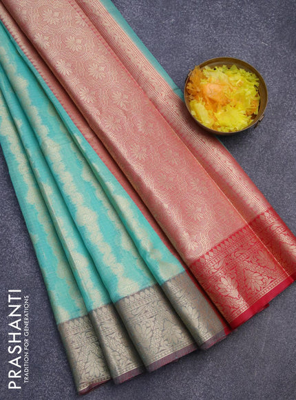 Banarasi kota saree teal blue and maroon with allover zari weaves and zari woven border