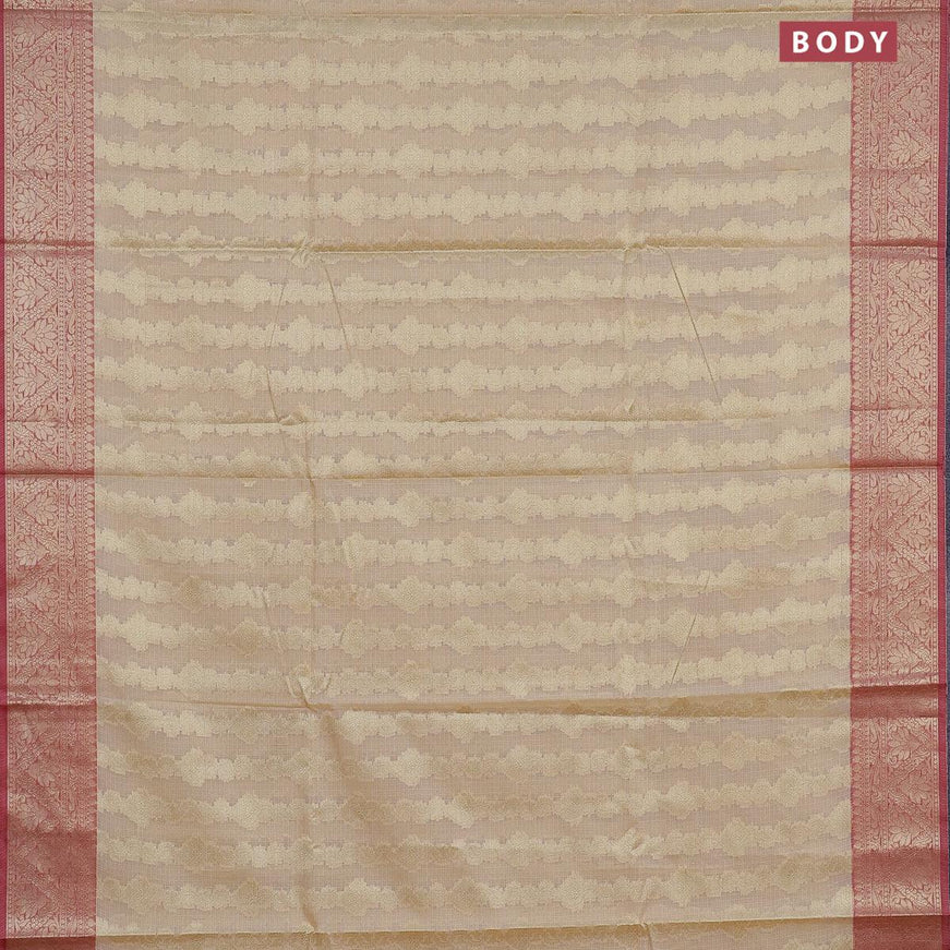 Banarasi kota saree cream and pink with allover zari weaves and zari woven border