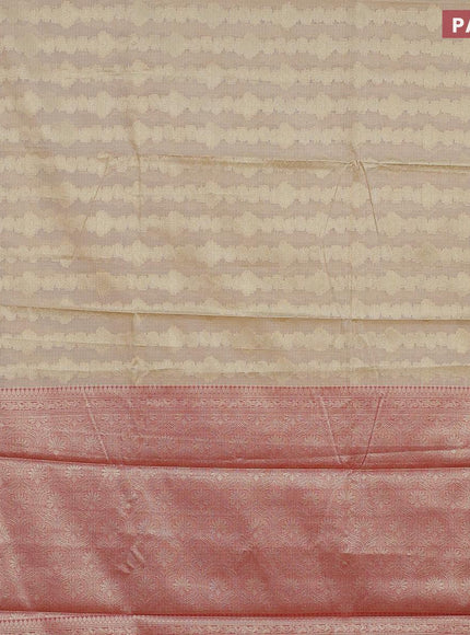 Banarasi kota saree cream and pink with allover zari weaves and zari woven border