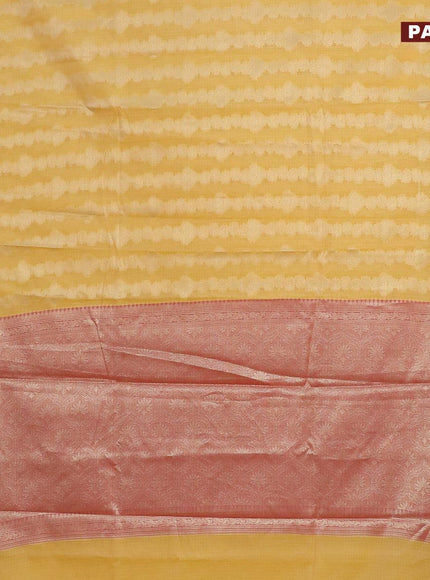 Banarasi kota saree yellow and red with allover zari weaves and zari woven border