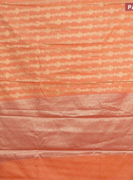 Banarasi kota saree peach orange and reddish pink with allover zari weaves and zari woven border