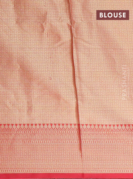 Banarasi kota saree peach orange and reddish pink with allover zari weaves and zari woven border